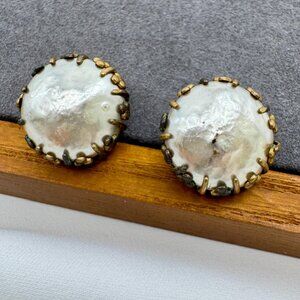 Vintage Josef Morton Baroque Faux Pearl Button Clip-On Earrings